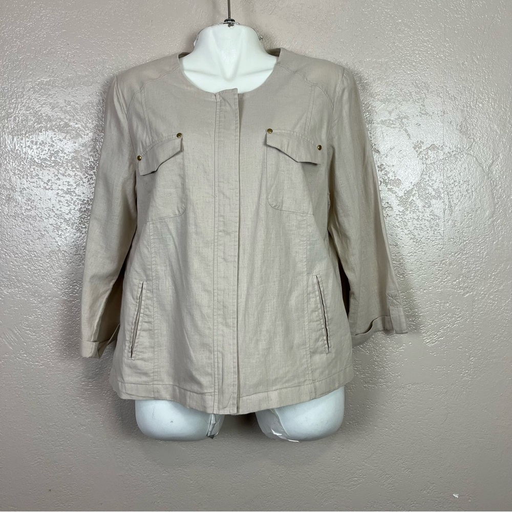 New Directions Women's Linen Blend Beige Blazer Jacket Size M‎